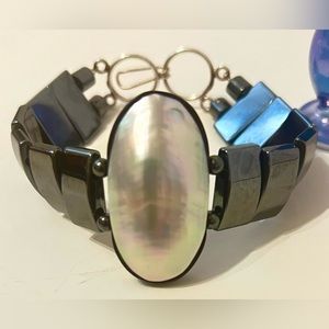 Tungsten Link with a large Mabe Pearl Bracelet